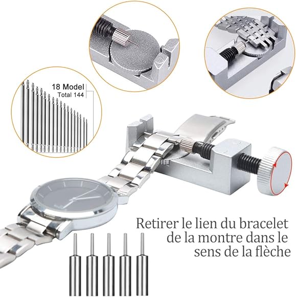 Ensemble d'outils de réparation de montres de 208 pièces en 1