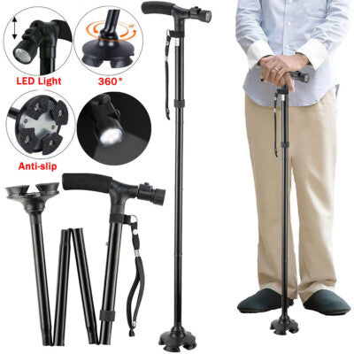 🦯 Canne de Marche Pliable avec Lumière LED – Sécurité, Confort et Élégance au Quotidien